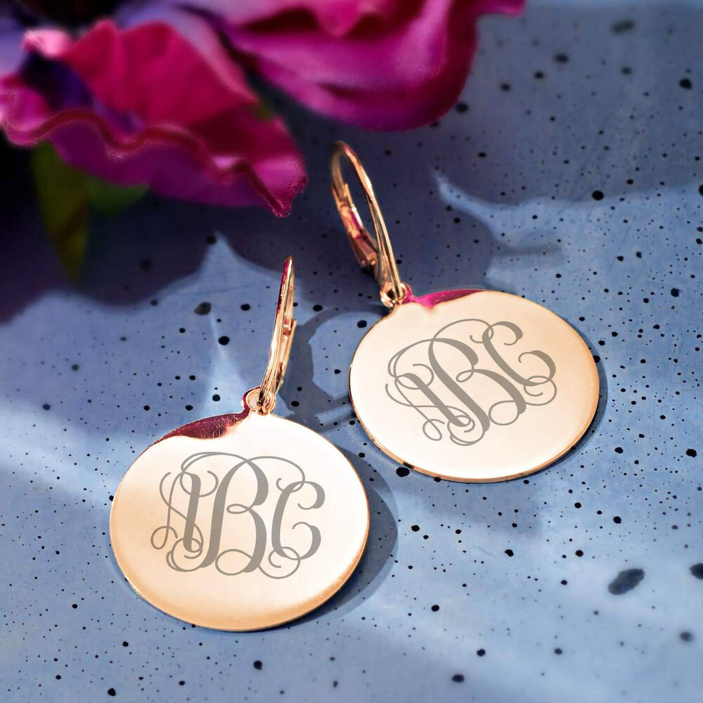 Sterling Silver Monogram Disc Dangle Earrings