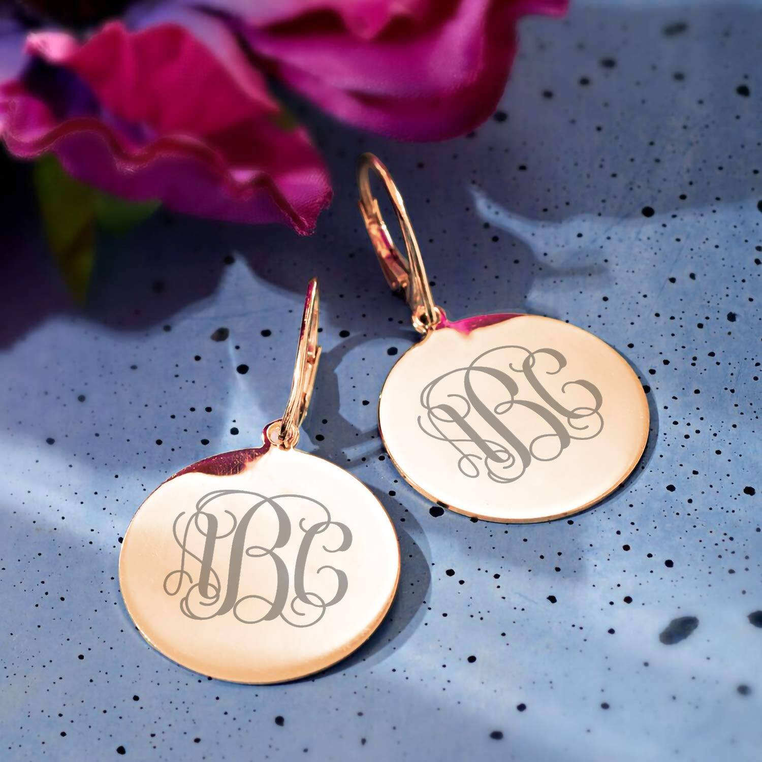 Sterling Silver Monogram Disc Dangle Earrings