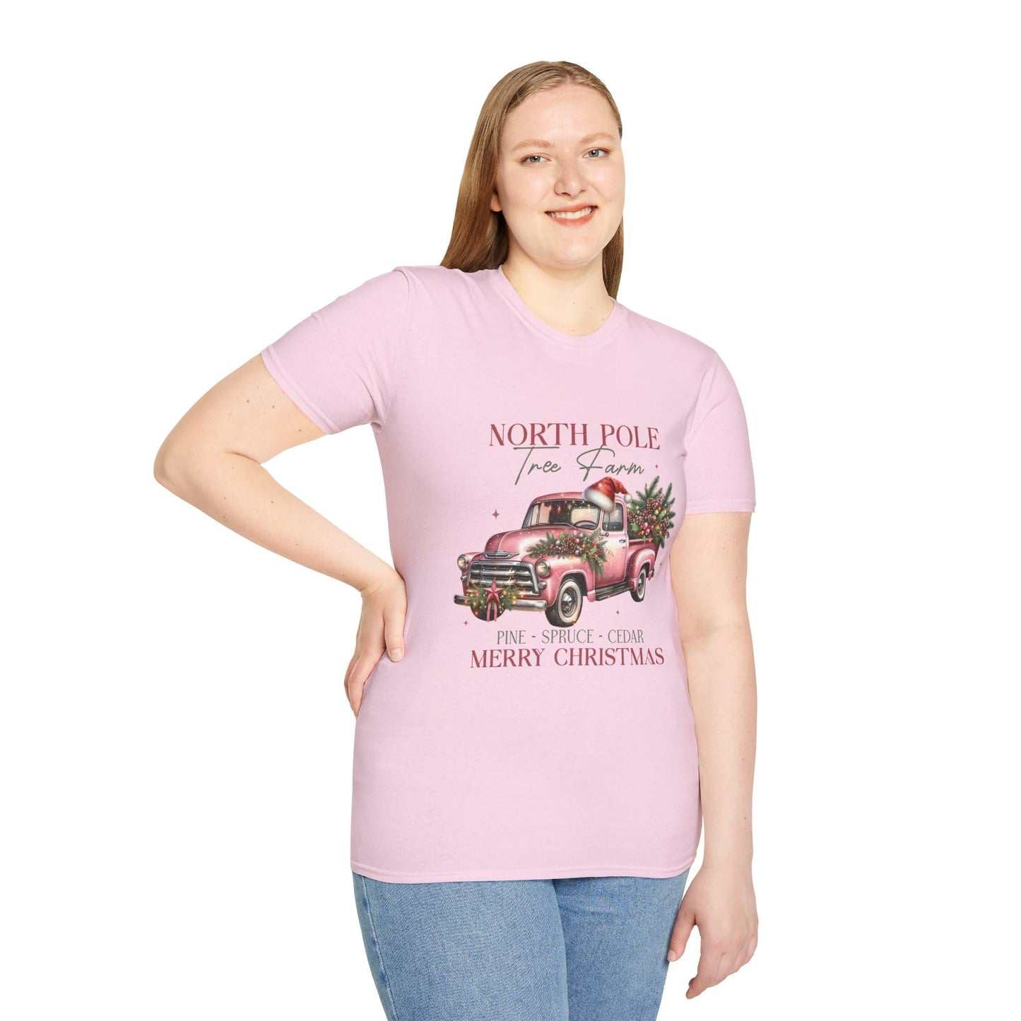 North Pole Tree Farm Vintage Truck Christmas Women’s Graphic T-Shirt