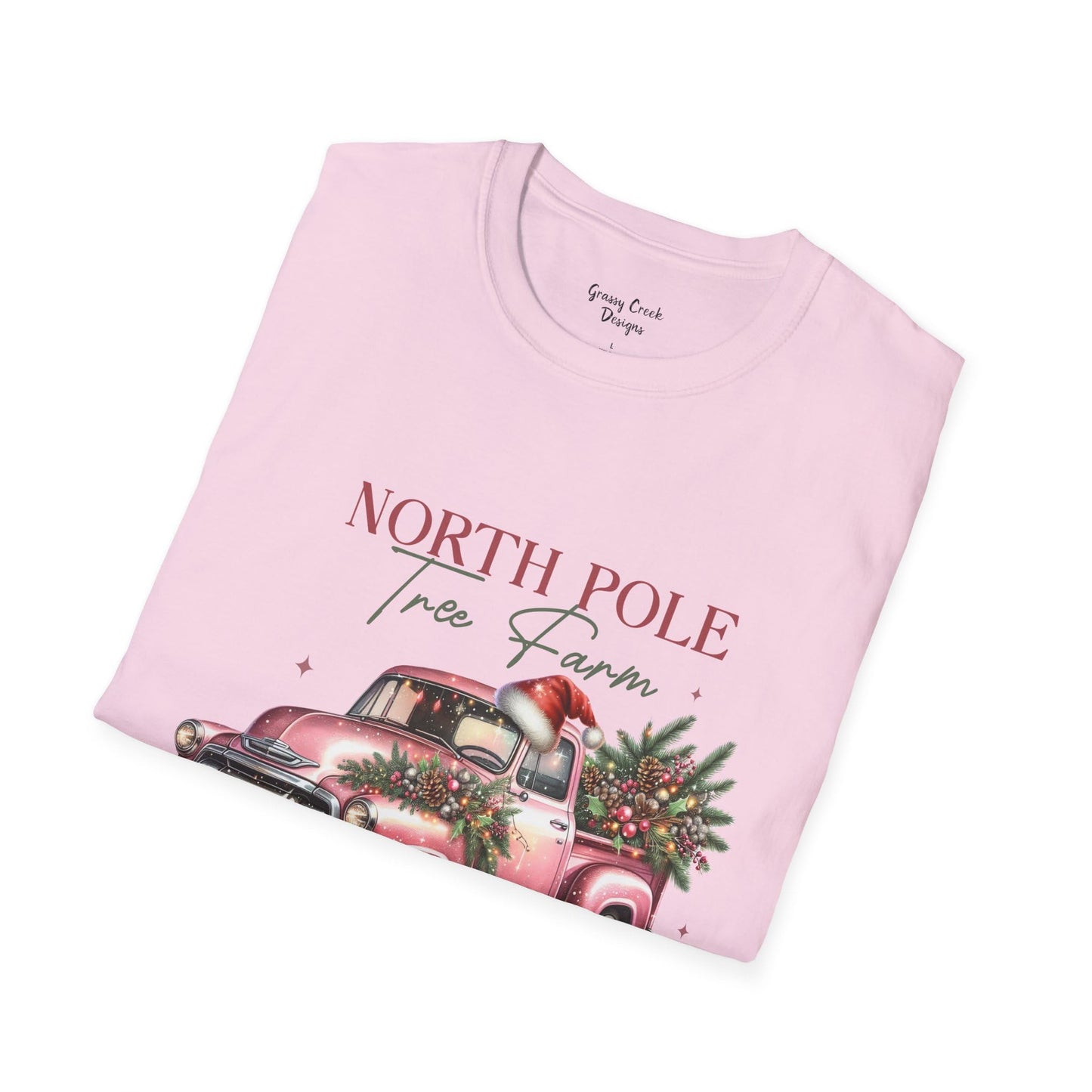 North Pole Tree Farm Vintage Truck Christmas Women’s Graphic T-Shirt