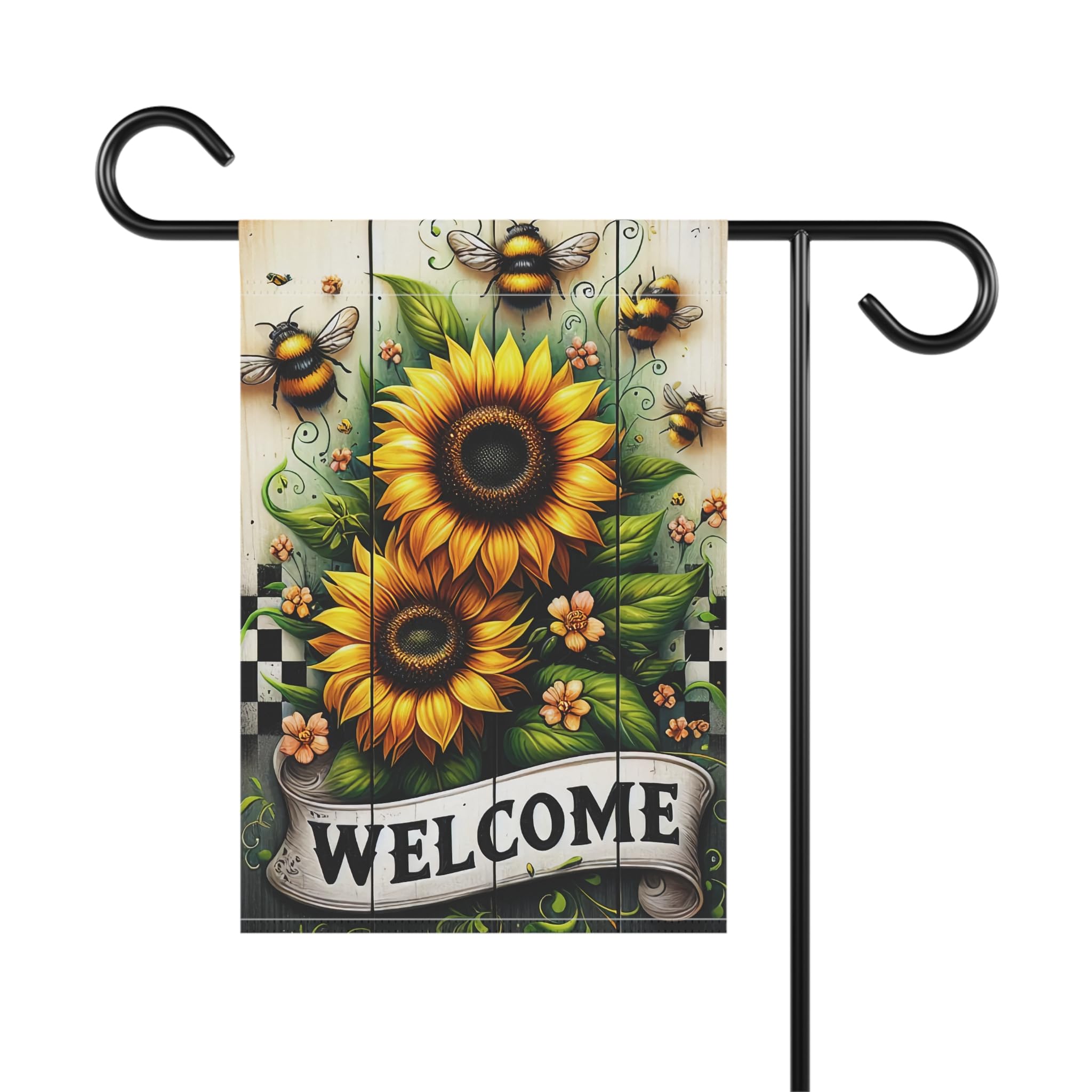 Sunflower Bee Welcome Garden Flag 12x18 – Double‑Sided Cottage Garden Outdoor Banner, Durable Poly Poplin‑Canvas