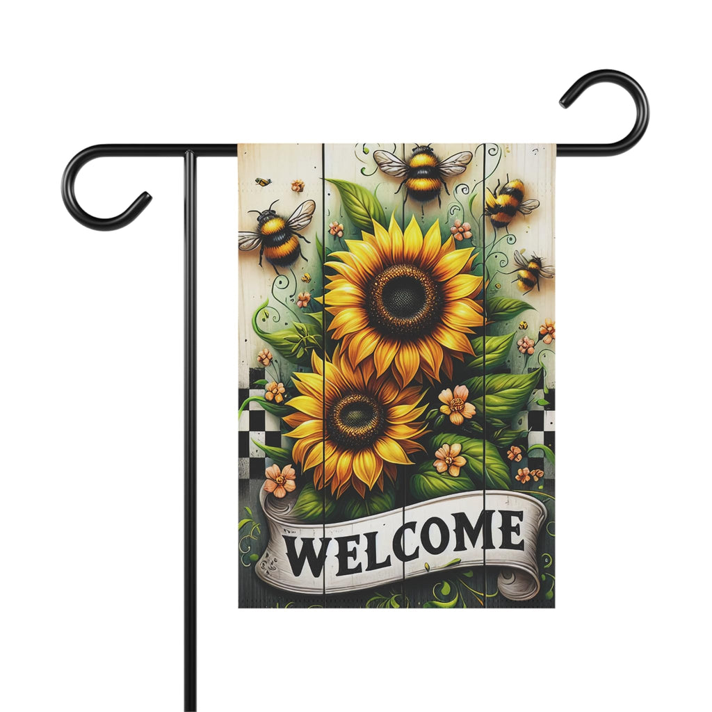 Sunflower Bee Welcome Garden Flag 12x18 – Double‑Sided Cottage Garden Outdoor Banner, Durable Poly Poplin‑Canvas