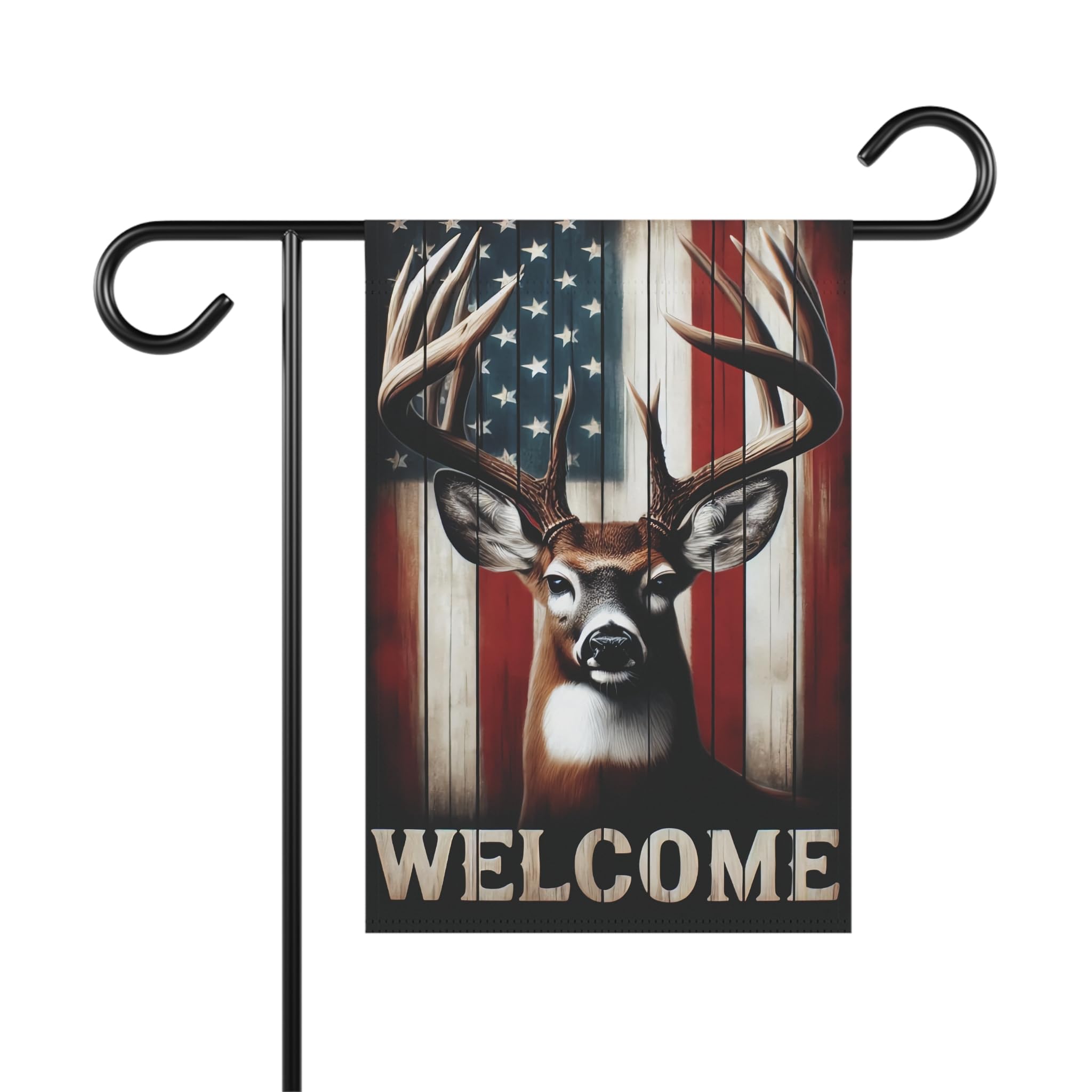 Patriotic Deer Welcome Garden Flag 12x18 – Double‑Sided Rustic American Flag Outdoor Yard Banner