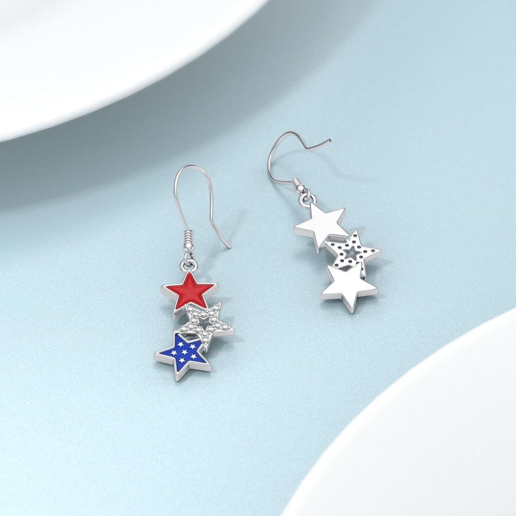 Detailed studio layout of 925 sterling silver star dangle earrings