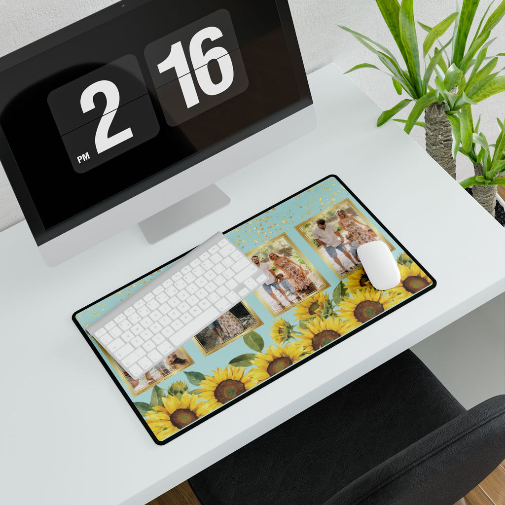 Sunflower Sparkle Personalized Photo Polyester Office Desk Pad