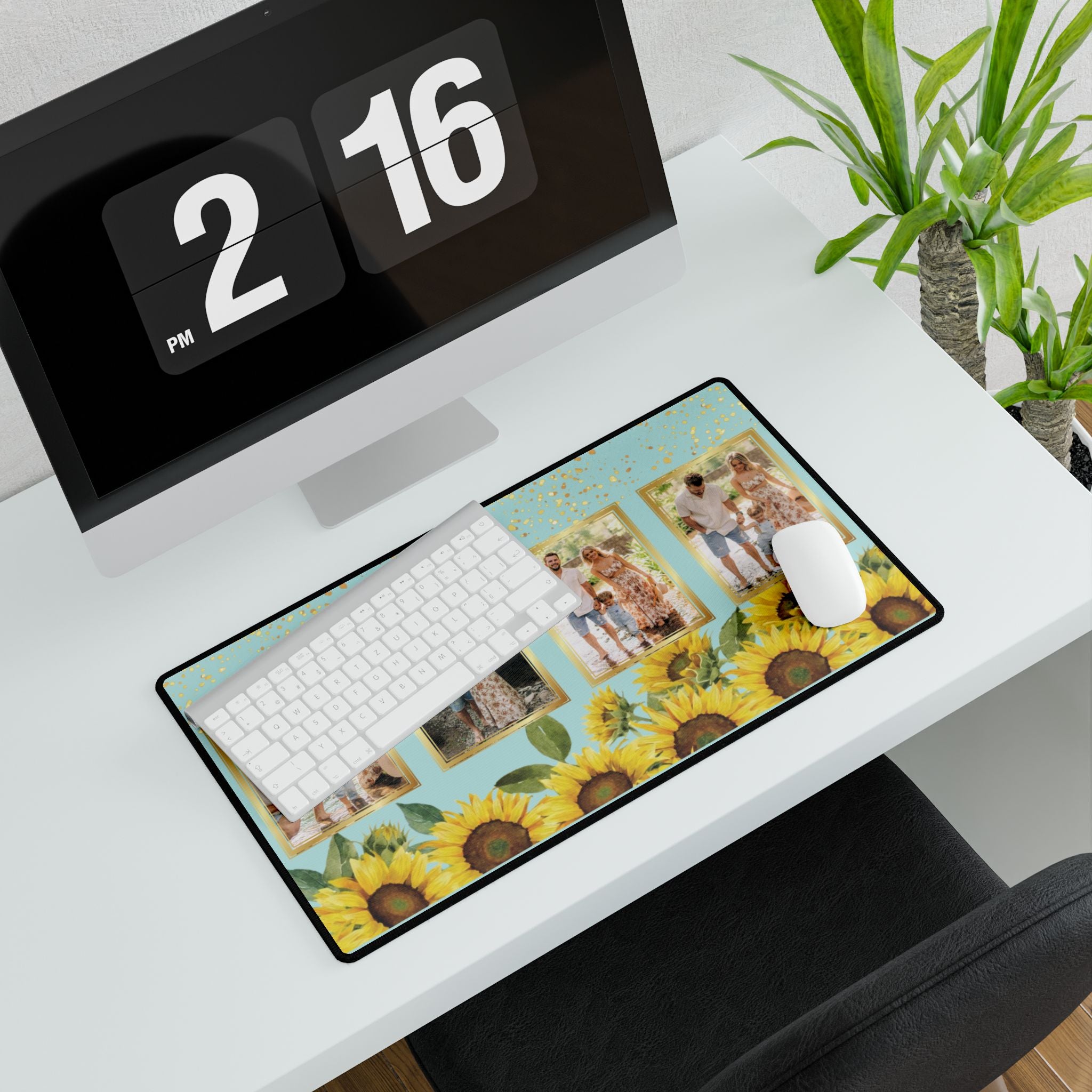 Sunflower Sparkle Personalized Photo Polyester Office Desk Pad