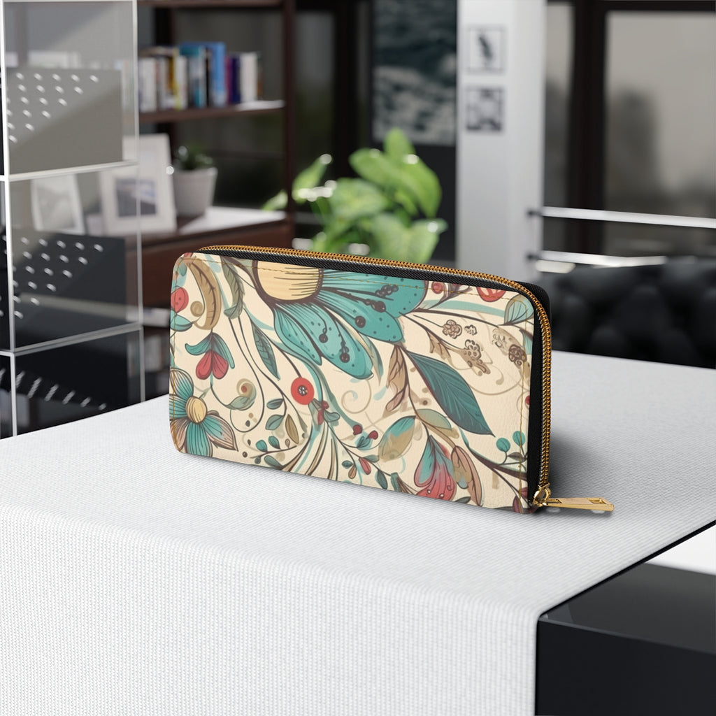 Boho Rustic Floral Womens Zipper Wallet
