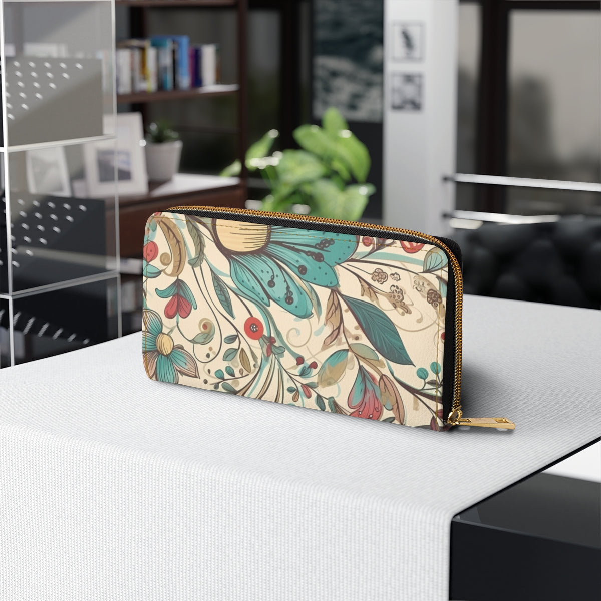 Boho Rustic Floral Womens Zipper Wallet