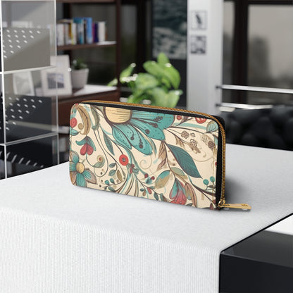 Boho Rustic Floral Womens Zipper Wallet