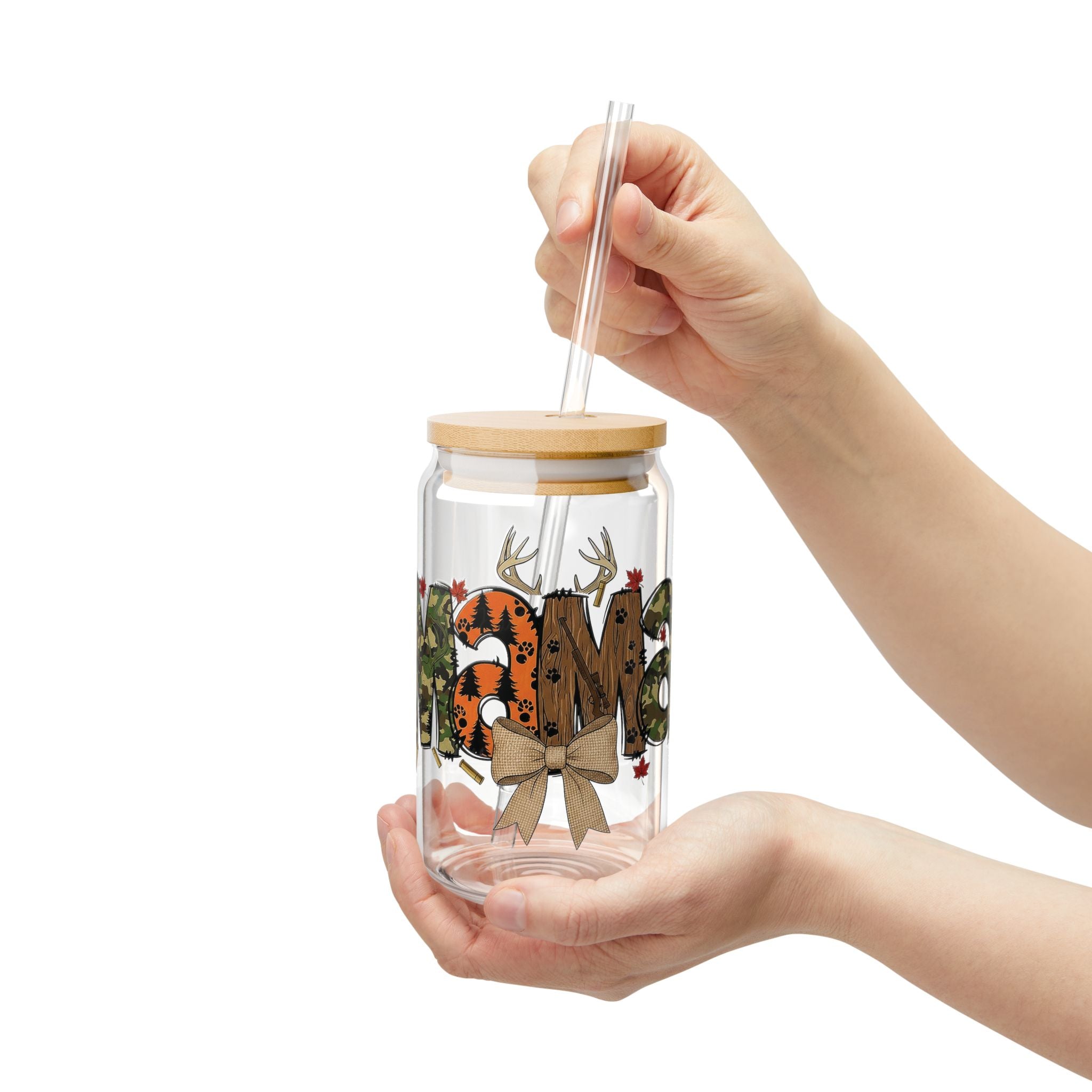 Outdoorsy Mama 16oz Glass Can Tumbler with Lid & Reusable Straw