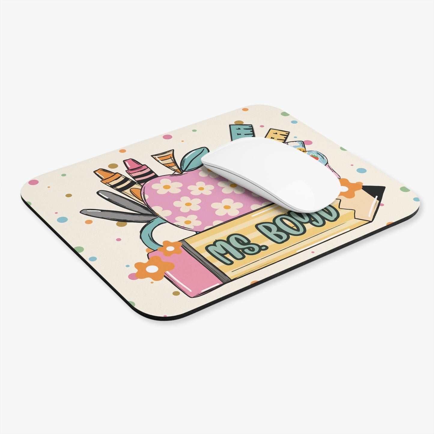 Personalized Teacher Mouse Pad - Cute Apple Design for Educators