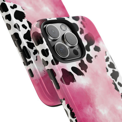 Pink Watercolor Cow Print Blend iPhone Tough Phone Case