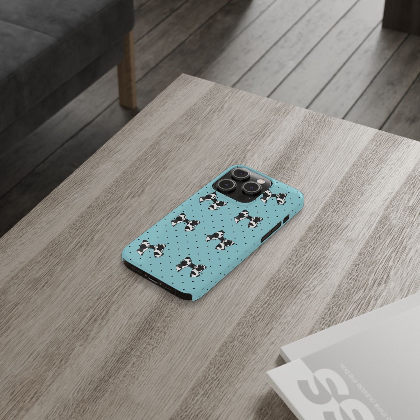 Cow Print Coquette Bow & Polka Dot Teal Slim iPhone Case