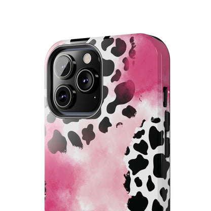 Pink Watercolor Cow Print Blend iPhone Tough Phone Case