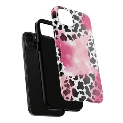 Pink Watercolor Cow Print Blend iPhone Tough Phone Case
