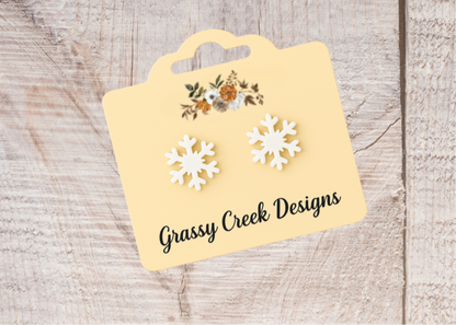White Snowflake Holiday Stud Earrings