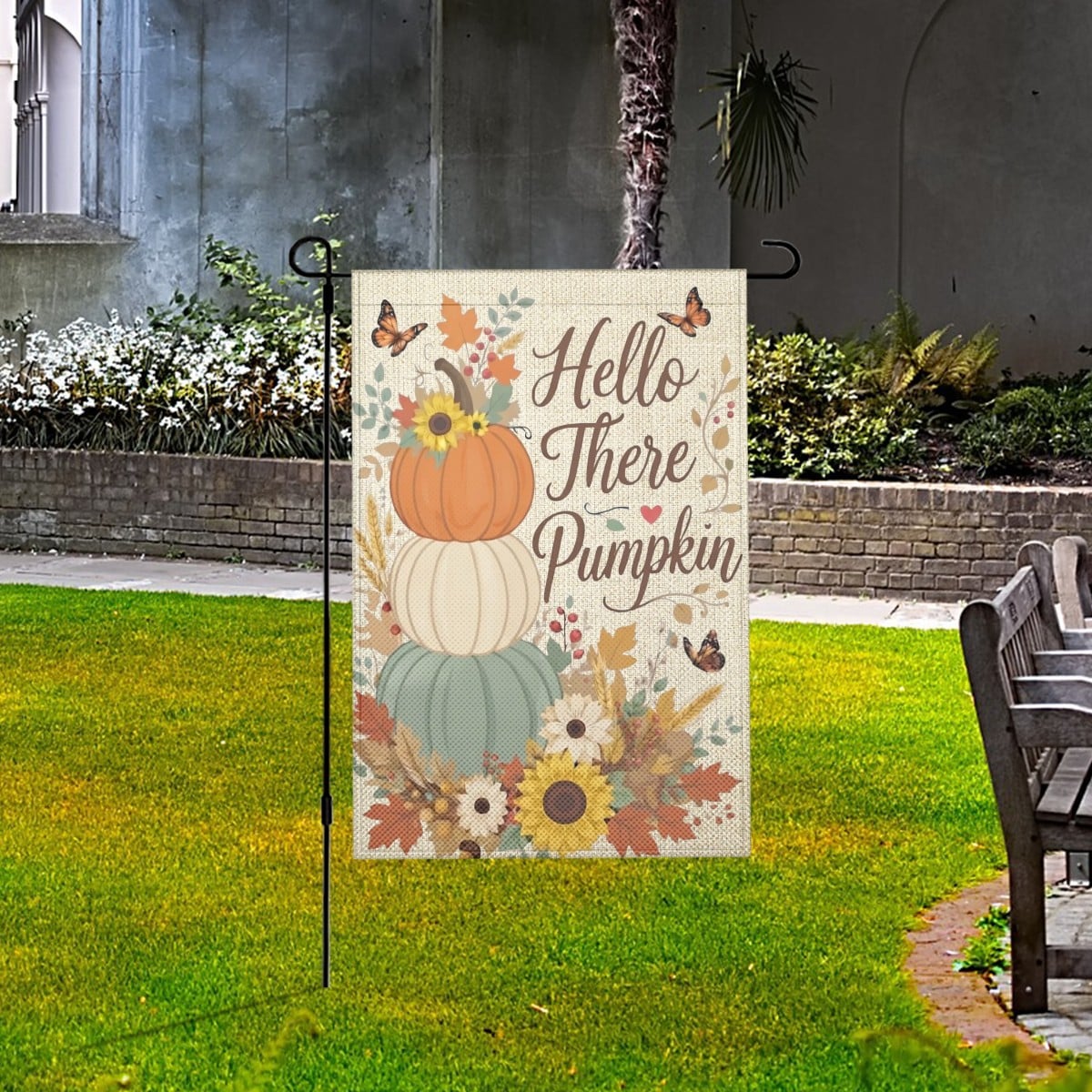 Hello Pumpkin Linen Outdoor Garden Flag Yard Decoration