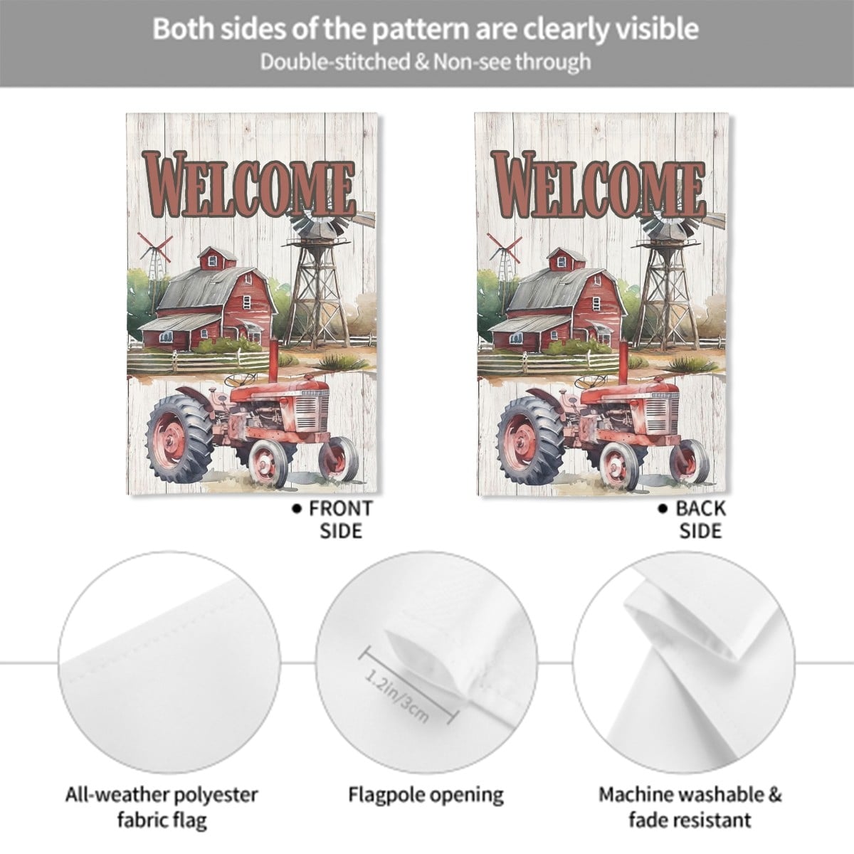 Welcome Red Barn Tractor Farm  Outdoor Lightweight Garden Flags Yard Decoration