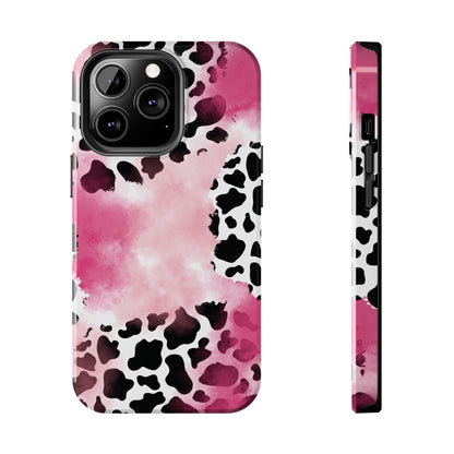 Pink Watercolor Cow Print Blend iPhone Tough Phone Case