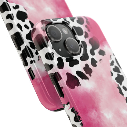 Pink Watercolor Cow Print Blend iPhone Tough Phone Case