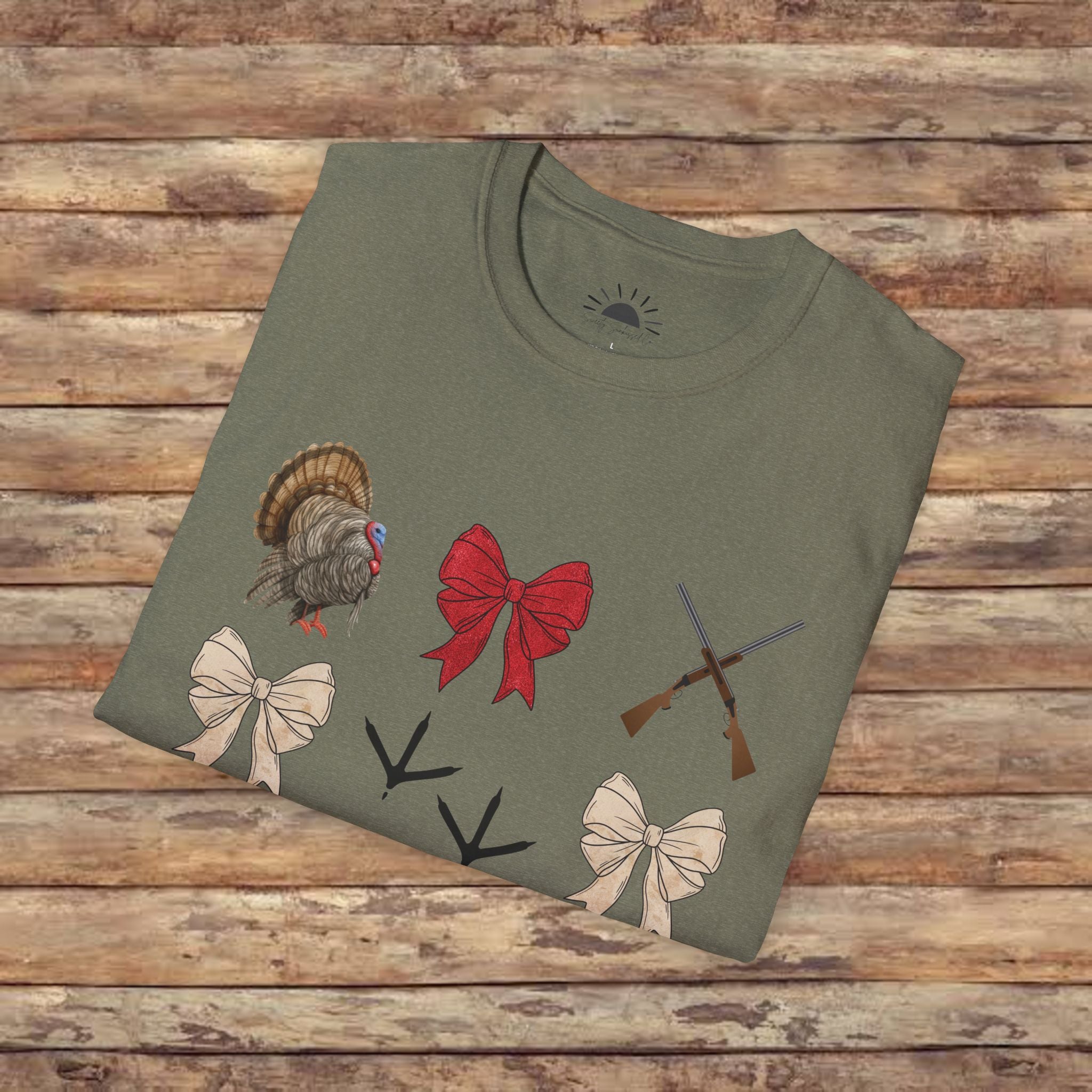 Turkeys, Glitter, and Bows: Coquette Female Hunting  Softstyle T-Shirt