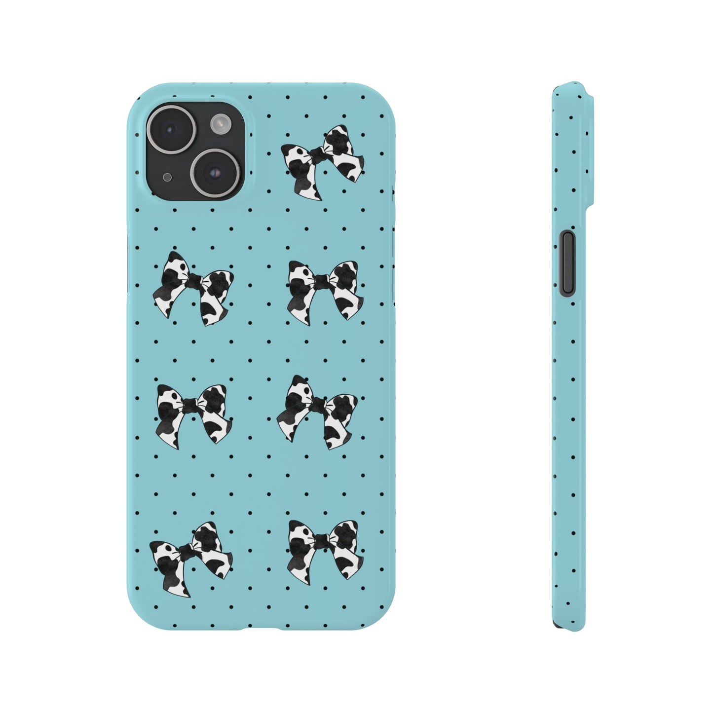 Cow Print Coquette Bow & Polka Dot Teal Slim iPhone Case