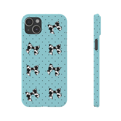 Cow Print Coquette Bow & Polka Dot Teal Slim iPhone Case