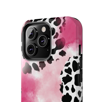 Pink Watercolor Cow Print Blend iPhone Tough Phone Case