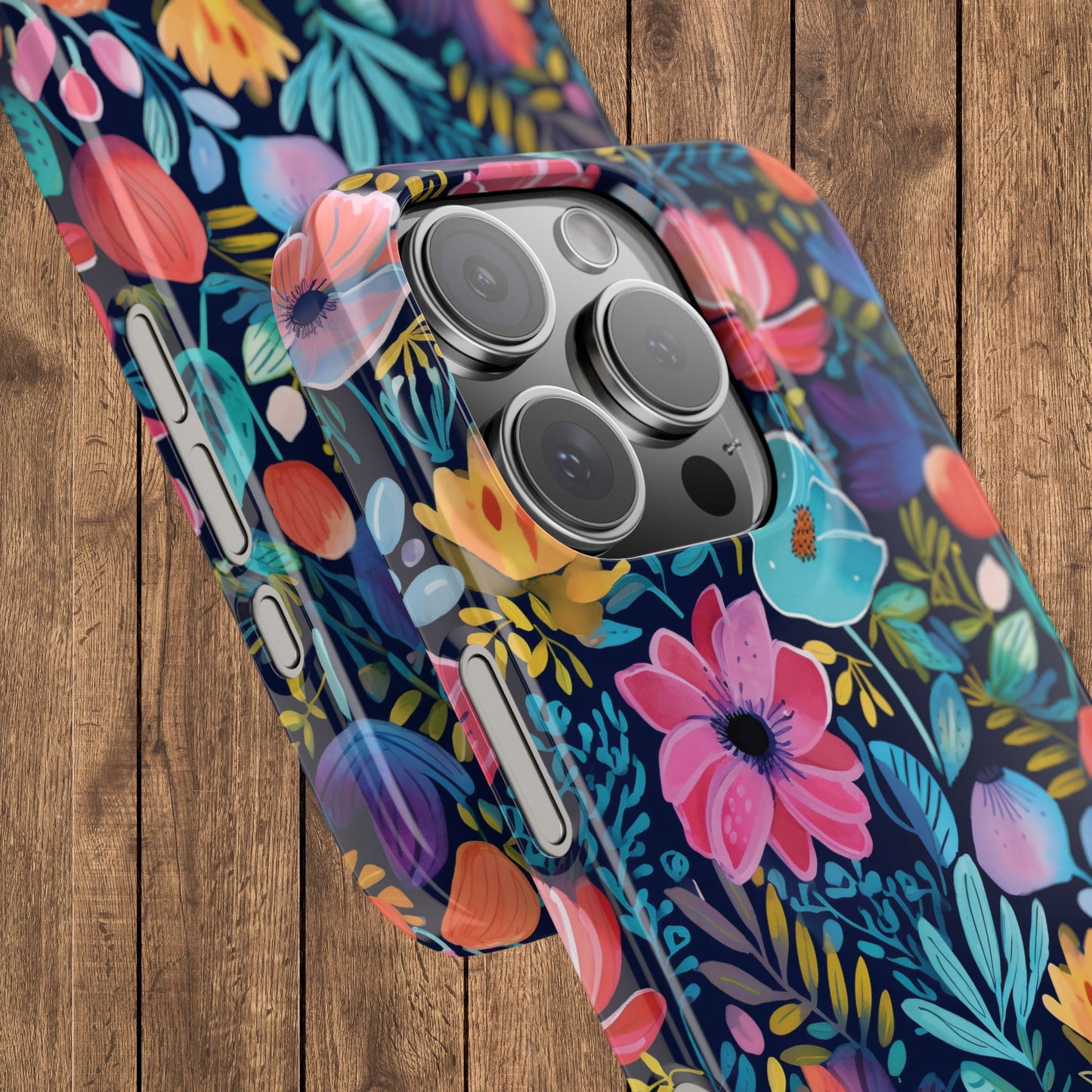 Midnight Garden Navy Bright Floral Slim iPhone Case