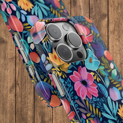 Midnight Garden Navy Bright Floral Slim iPhone Case