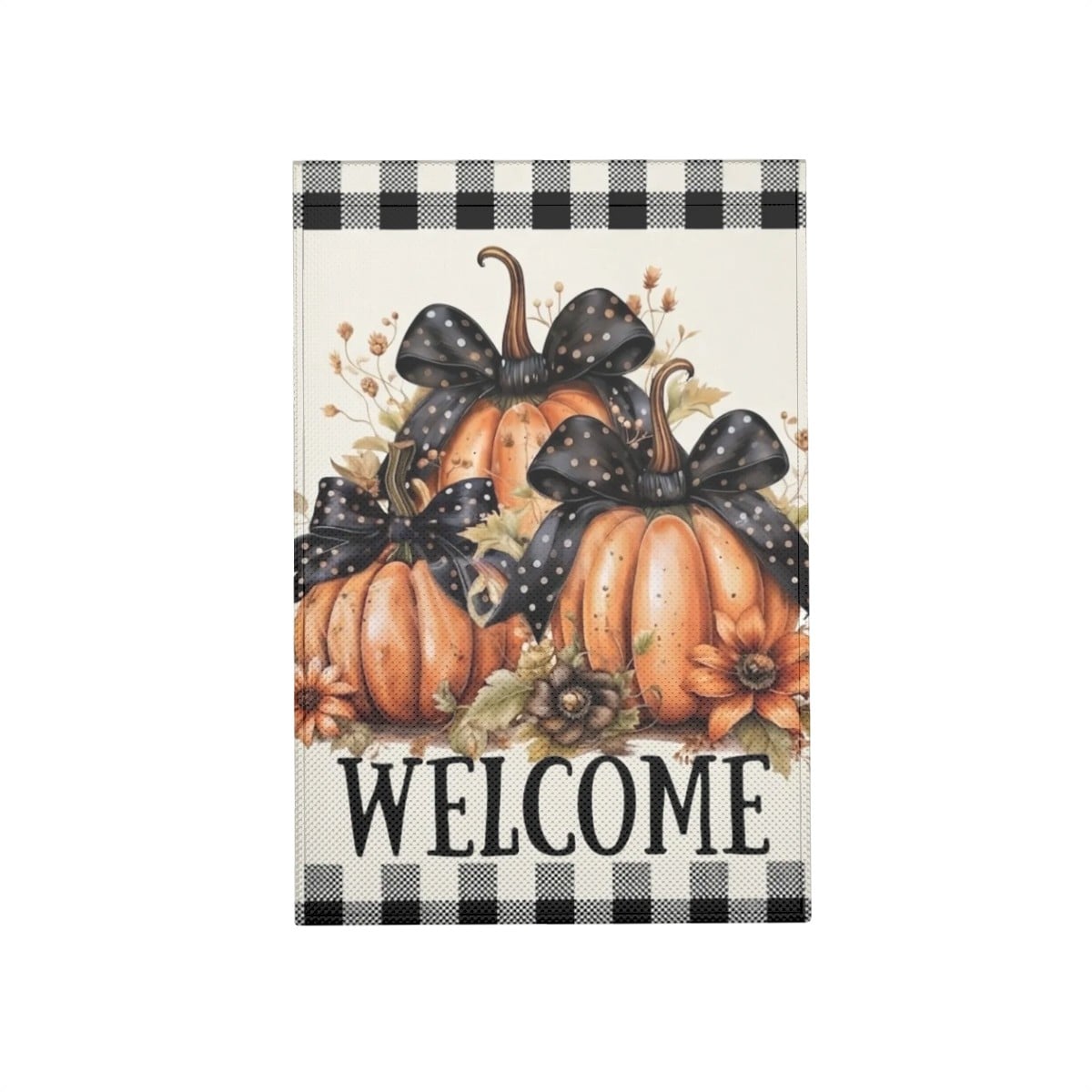 Plaid Pumpkin Fall Welcome Linen Outdoor Garden Flag Yard Decoration