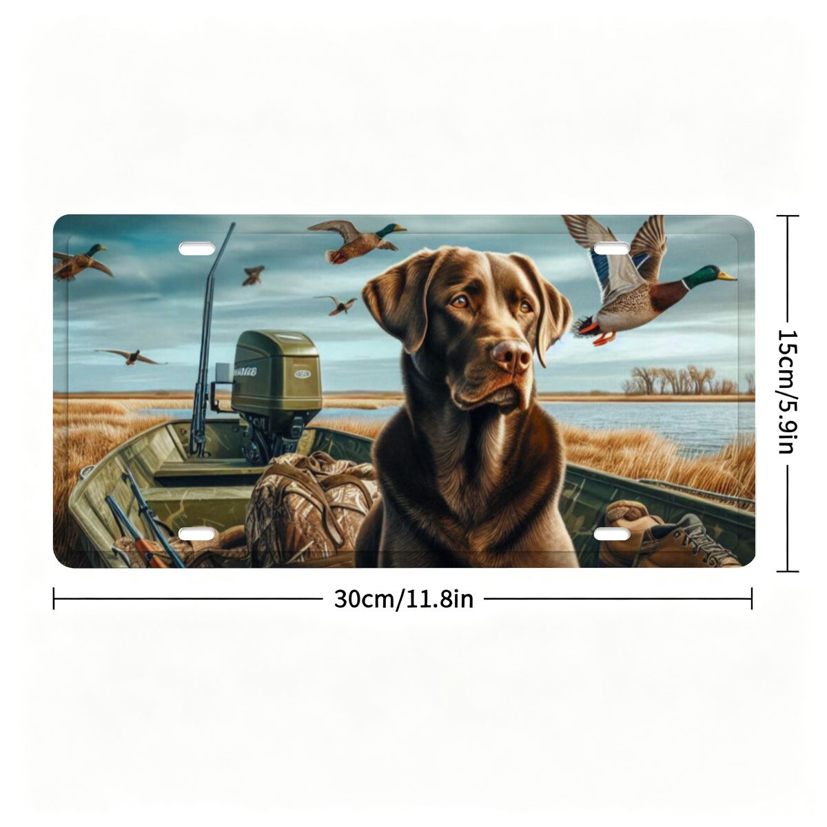 Labrador Retriever and Mallards Scene Duck Hunting Vehicle Decor License Plate 12" × 6"