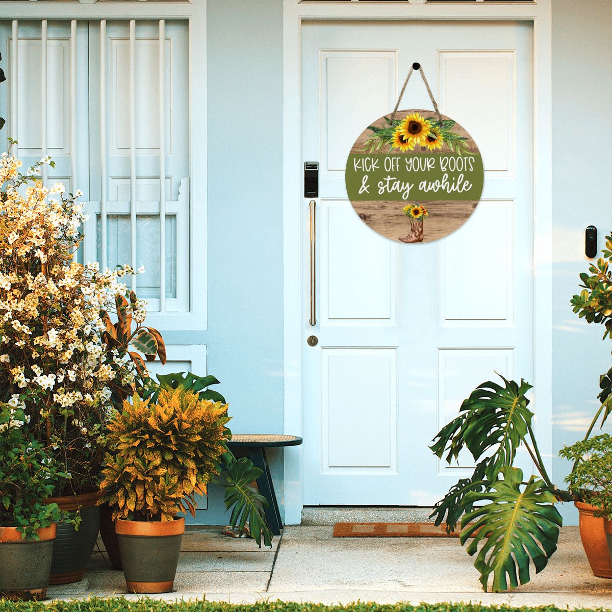 Country Charm Sunflower 'Kick Off Your Boots' Wooden Door Hanger