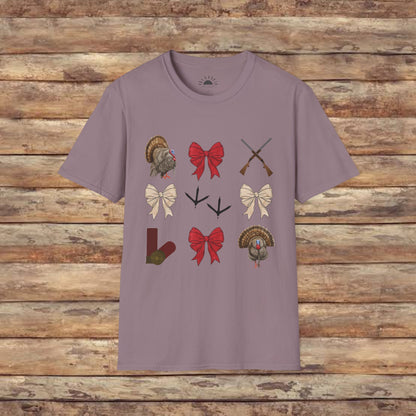 Turkeys, Glitter, and Bows: Coquette Female Hunting  Softstyle T-Shirt