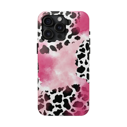 Pink Watercolor Cow Print Blend iPhone Tough Phone Case