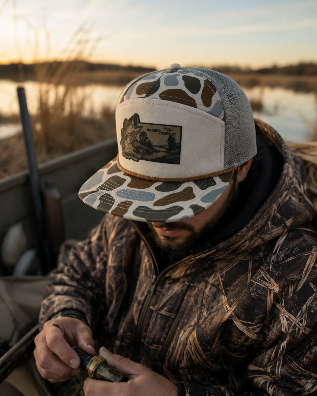 Bass Fishing 7 Panel Bill Snapback Hat