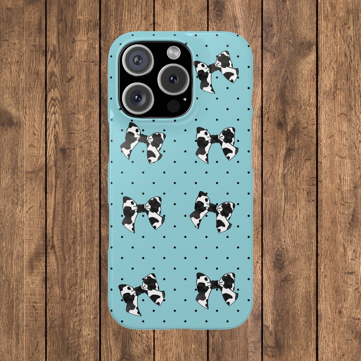 Cow Print Coquette Bow & Polka Dot Teal Slim iPhone Case