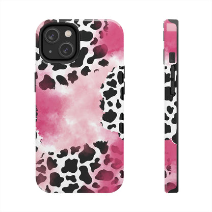 Pink Watercolor Cow Print Blend iPhone Tough Phone Case