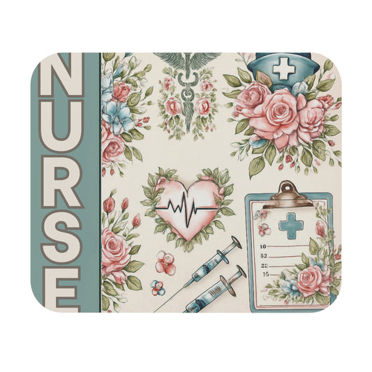 Vintage Style Nurse Mouse Pad Floral Heartbeat Design for Medical Professionals