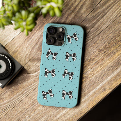 Cow Print Coquette Bow & Polka Dot Teal Slim iPhone Case