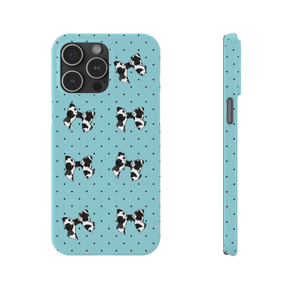 Cow Print Coquette Bow & Polka Dot Teal Slim iPhone Case