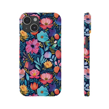 Midnight Garden Navy Bright Floral Slim iPhone Case