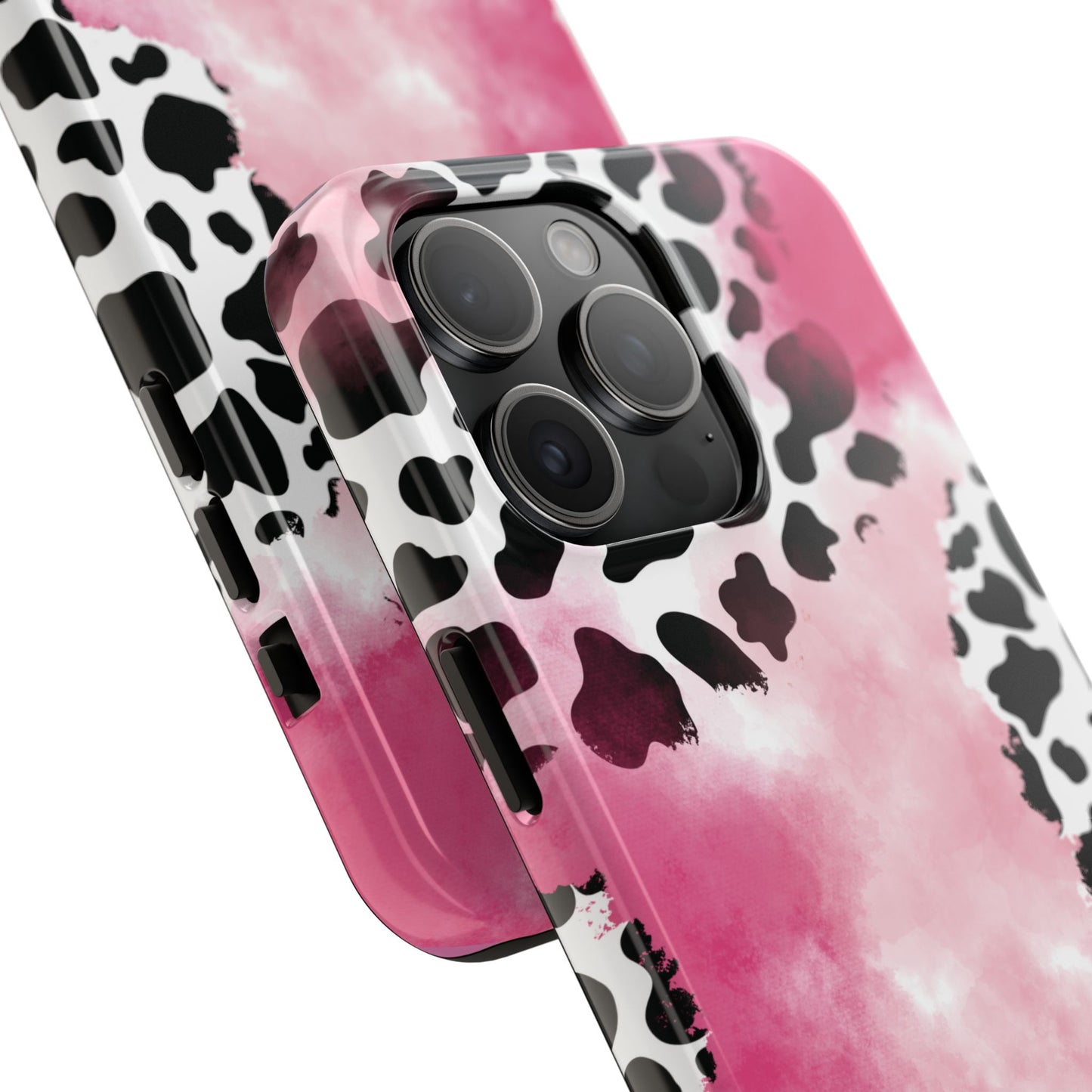 Pink Watercolor Cow Print Blend iPhone Tough Phone Case