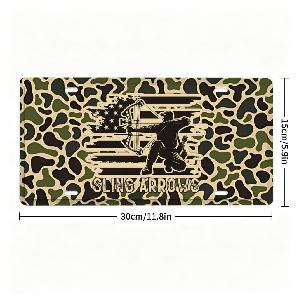 Sling Arrows Old Skool Camouflage Bowhunter Vehicle Decor License Plate 12" × 6"