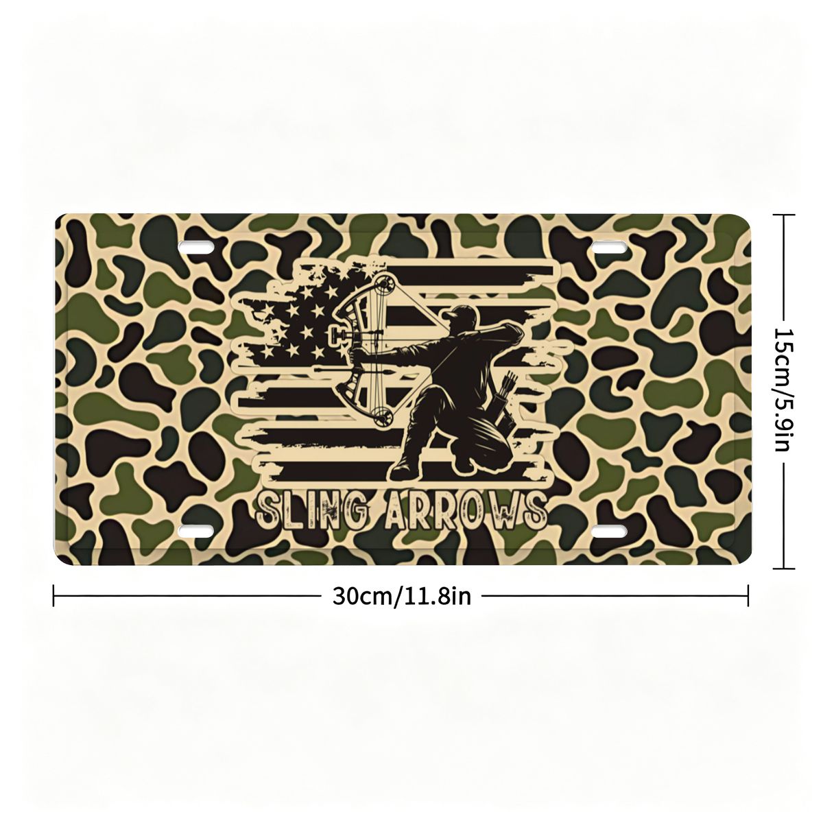 Sling Arrows Old Skool Camouflage Bowhunter Vehicle Decor License Plate 12" × 6"