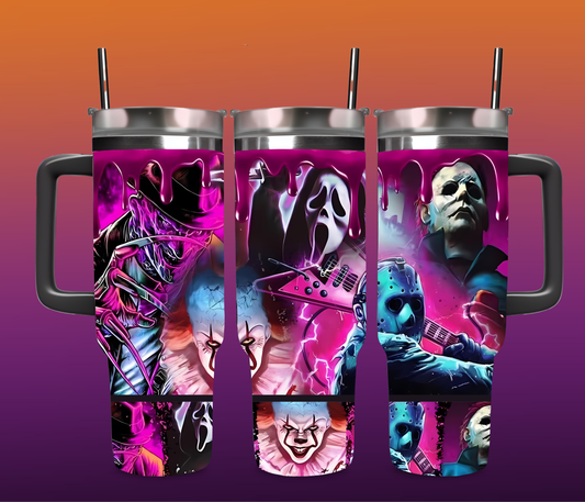 Killer Vibes 40oz Stainless Steel Halloween Horror Insulated Tumbler with Handle and Straw