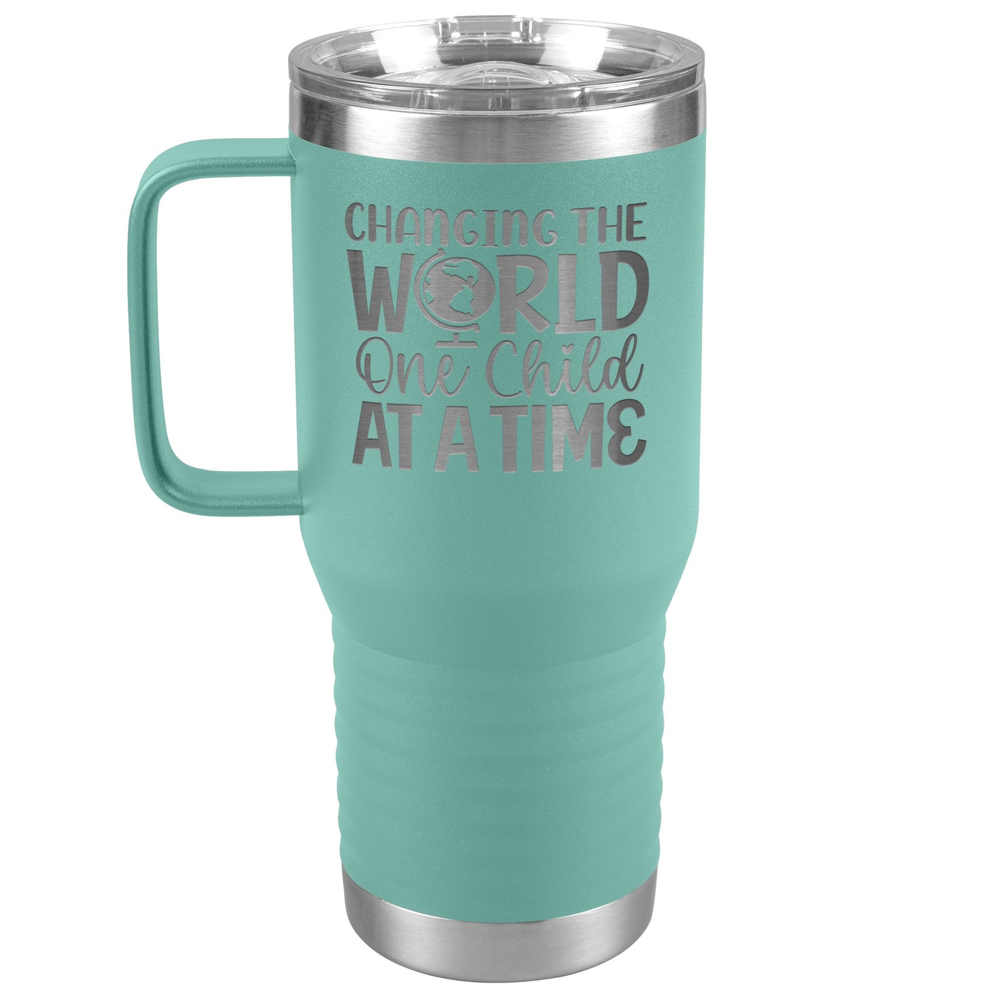 Changing The World One Child At A Time Engraved Teacher 20oz Tumbler with Handle