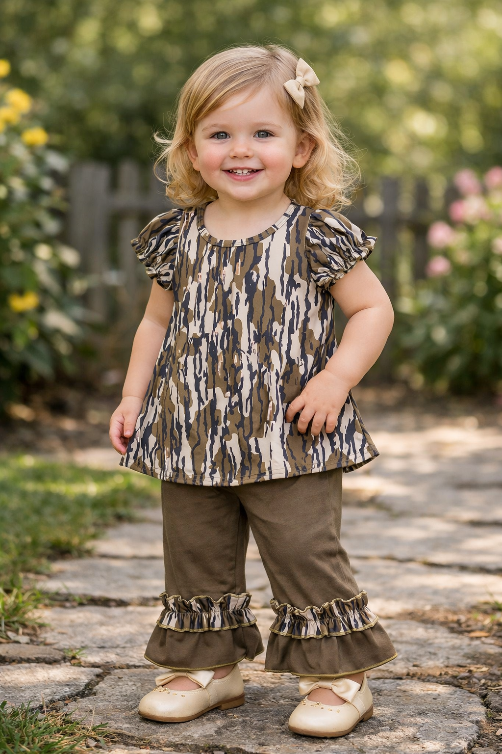 Girls’ Bottomland Camo Tunic & Ruffle Pants Set – Boutique Outfit