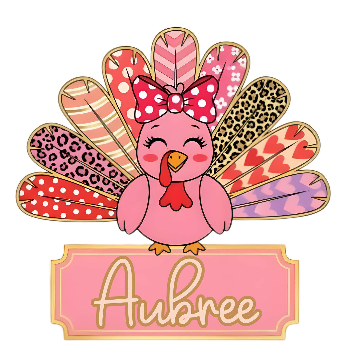 Girls Pink Patterned Turkey Personalized Name PNG File - Digital Download