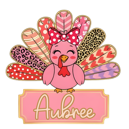 Girls Pink Patterned Turkey Personalized Name PNG File - Digital Download